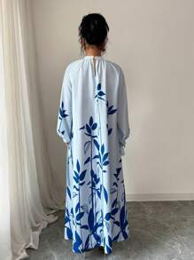 Elenzga Women's Long Necktie Sleeve Floral Print Dress Fall Cloth For Women - Baby Blue - View 2