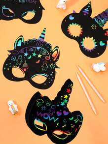 SHEIN 6/12pcs Unicorn Mask - 6 Styles Rainbow Scratch Unicorns DIY Mask Party Favors, Scratch Off Reveal Unicorn Theme Birthday Party Supplies Decorations Crafts Set With Wooden Stylus & Elastic Band (For Adults Only), Valentine's Day Party Gifts