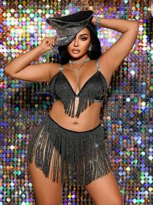 Plus Size Lingerie Set (Top & Panty) Fashionable For Summer - Black - View 1