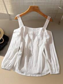 INAWLY Camisa elegante de manga larga con botones frontales, parches de encaje y unicolor para mujer