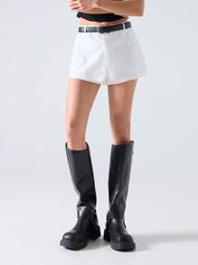 LYSMO Women's Solid Color Ribbon Zipper Casual Shorts, Summer Fashion - White - View 1