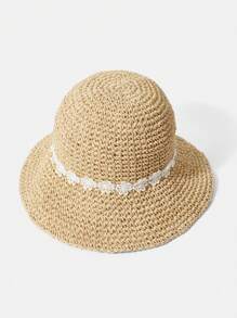 MOTF PREMIUM SUMMER RETRO LACE FLORAL STRAW SUN HAT - Beige - View 5