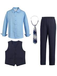 3pcs Teen Boy Gentleman Style Outfit, Fashionable For Summer - Navy Blue - View 4