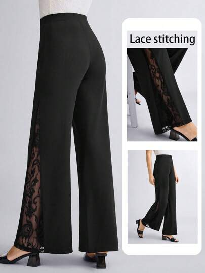 Miaspire Women's Elegant Side Lace Trim Casual Pants,Autumn And Winter Elegant Party Occasion Ladies Elegant Trousers