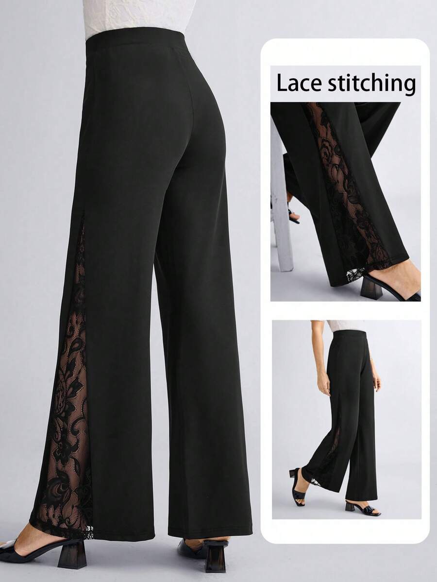 Miaspire Women's Elegant Side Lace Trim Casual Pants,Autumn And Winter Elegant Party Occasion Ladies Elegant Trousers
