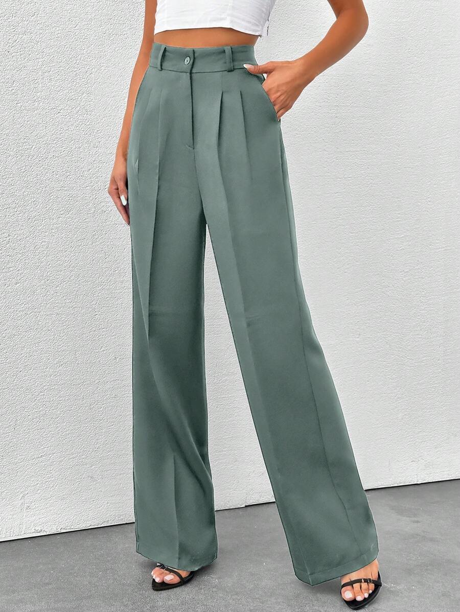 SHEIN Tall 高腰女式纯色阔腿裤 - 薄荷綠 - 查看 1