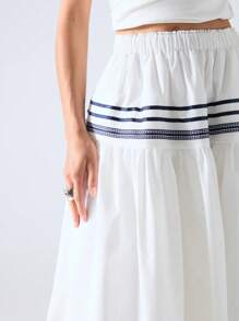 LYSMO Women's Striped Elastic Waist Pleated Skirt, Casual - White - View 5