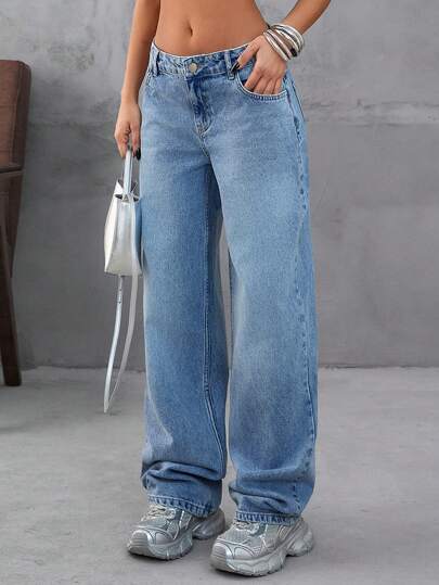 EURMUSE Loose Low Waist Straight Leg Denim Jean Women S Outfits Womens Womens Petite Women S Cargo Pants Baggy Jeans Women Women S Clothes Women Summer Clothing Women S Bottoms Woman S Summer Clothes