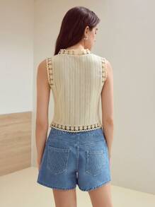 MOTF STUDIO CONTRAST LACE BUTTON UP VEST