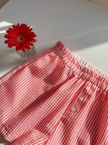 Comfortcana Women's Elastic Waist Striped Loose Casual Versatile Shorts - Red - View 3