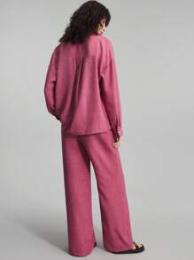 Ontre 2026 SS New Women's 2 Pieces Set, Casual Blouse & Wide Leg Pants, Daily/Beach/Brunch/Music Festival/Party Elegant Urban Chic Versatile Outfit - Hot Pink - View 6