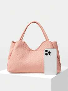 MOTF PREMIUM PU 皮革压花托特包 - 粉色 - 查看 5