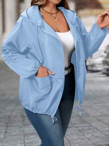 SHEIN LUNE Chaqueta con capucha informal de unicolor talla grande - Azul - Ver 3