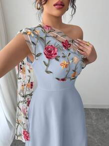 Elenzga Đầm Maxi Ren Thêu Cổ Bất Đối Xứng Phong Cách Pháp Thanh Lịch Cho Nữ, Xuân/Hè - Nhiều màu - Xem 3