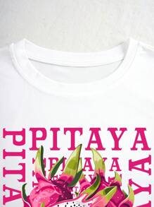 SHEIN VCAY 女士圆领宽松T恤，夏季时尚 - 白色 - 查看 3