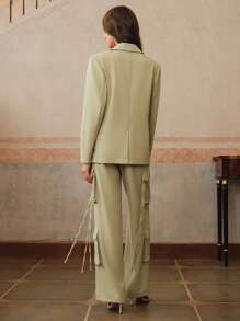 Anewsta Women's 3 PiecesSuit Set: Jacket, Cargo Pants And Camisole, Fashion Leisure Vacation Outfit, Summer