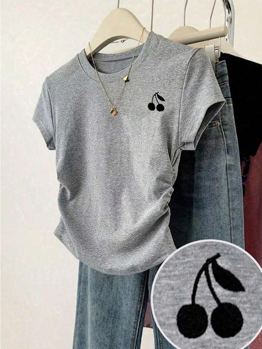 Áo thun nữ tay ngắn, tối giản và thời trang, phù hợp cho mùa hè - Xám - Xem 1
