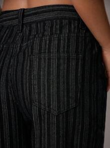 Avantive Office Cowgirl Graduation Jeans Formal 90s Business Casual Wear, Western-Style For Going Out, Fashionable And Casual Millennium, Club Office Retro And Elegant Old Money Street Wear, Basic Black Washed Loose Straight And Wide-Leg Jeans - Black - View 6