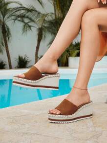 Styleloop Women's Comfortable Suede Slip-On Platform Sandals, Round Toe, Casual & Formal Wear, Brown - Brown - View 8