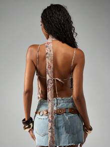MISSGUIDED Top canottiera con collo a fiocco, stampa paisley bohémien, stile estivo festival, top corto, stile spiaggia vacanza, collo ad aletta, stile Y2K, in chiffon, stile festival, stile boho western - Multicolore - Visualizzare 2