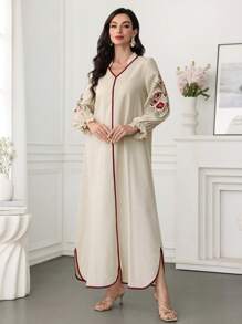 SHEIN Lacomfia Đầm mini thêu khối màu cổ chữ V - Nhiều màu - Xem 7