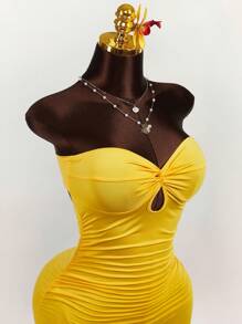 Amplova 扭纹镂空荷叶边连体衣 - 黃色 - 查看 8