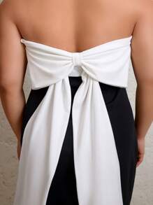 Viva Relle Vestido lindo de color contrastante con hombros descubiertos y moño - Blanco y Negro - Ver 2