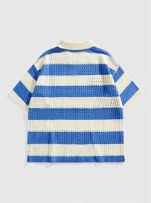 ROMWE MEN Prep Cămașă polo cu mânecă scurtă din tricot jacquard cu dungi cu litere