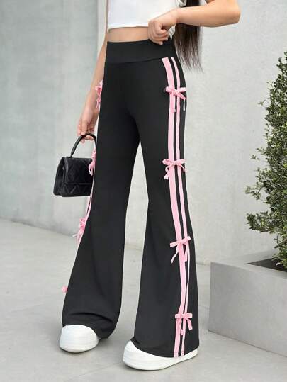 SHEIN 少女纯色针织喇叭裤