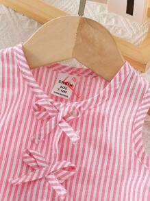 Baby Girls' Woven Striped Sleeveless Top And Fashion Pants Set, Summer