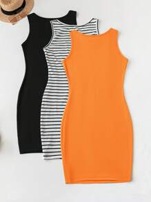 SHEIN LUNE 3pcs/Set Plus Size Casual Minimalist Dress Set For Outdoor & Home Wear Festival Old Money Summer Going Out Spring Outfits For Women Summer Boho Old Money Summer Outfits For Women St Patrick Day Outfit Easter Summer Outfits Spring Outfits For Women Beach Saint Patrick Easter Lounge Sets For Women Summer Vacation Outfits Woman Easter Rave Outfits Festival Boho Women's Clothing Country Outfits Women Country Concert Outfit,Sun Dresses For Women - Orange - View 2