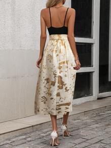 SHEIN Clasi Leopard Print Split Thigh Cami Dress Maxi Women Outfit - Yellow - View 2