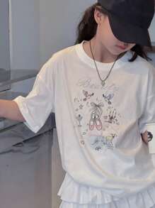 Dazy Kids 女童图案针织圆领短袖T恤，儿童夏装，返校服 - 白色 - 查看 5