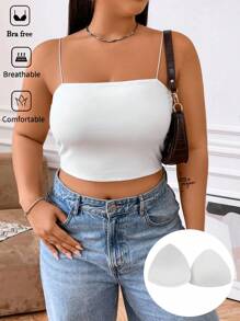 SHEIN EZwear Camiseta de tirantillos con almohadillas extraíbles de talla grande, ajuste ceñido, adecuado para capas de verano - Blanco - Ver 1