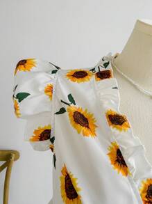 Soleia Blusa de talla grande con estampado de girasol y mariposa, con volantes en las mangas, para el verano - Multicolor - Ver 3
