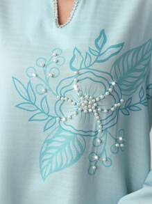 SHEIN Najma 女士长袖阿拉伯风格连衣裙，夏季时尚，端庄 - 藍色 - 查看 4