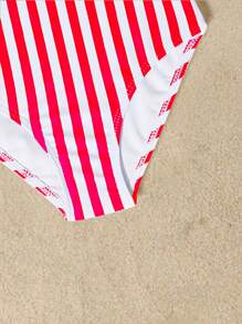 SHEIN Young Girl Striped Knot One-Piece Swimsuit (Random Print)