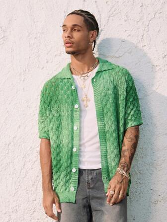Street Life Herren Farbverlauf Kragen Fingerabdruck Hohlkörper Jacquard Strick Cardigan