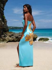 Opulessa Rochie bodycon cu fantă deschisă tricotată de culoare uni pentru femei - Negru - Vizualizare 2