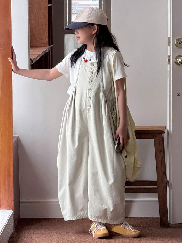 Tween Girl Plain Versatile Summer Romper/Jumpsuit