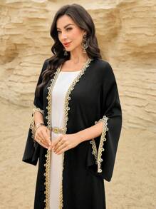 SHEIN Najma Women's Elegant Maxi Cardigan, Modest Robe, Abaya - Black - View 5