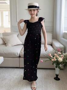 DAZY Tween Girls Collared Short Sleeve Jumpsuit, Summer,Back To School Clothes - Black - View 1