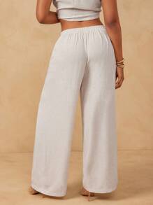 L'Amorae Damen Große Größen Lässig einfarbige Hose mit schräger Tasche, geeignet für den Sommer - Aprikosenfarben - Übersicht 2