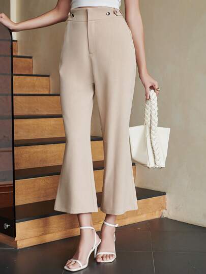 Heiryn Women's Solid Color Button Elegant Commuter Pants, Suitable For Spring & Summer