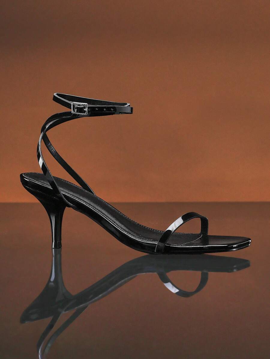 SHUZIA 女士时尚日常百搭踝带高跟凉鞋 - 黑色 - 查看 1