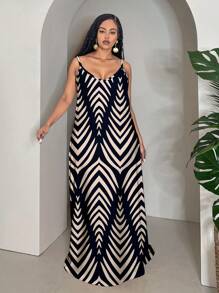 Slaydiva Plus Size Leaf & Floral Print Simple Vacation Dress,Sun Dresses For Women Suitable For Going Out Chic Dress - Black and White - View 4