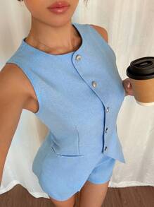 Chiquease Women Two Pieces Outfits For Daily Wear - Blue - View 4