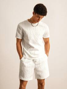 SWAVVY Men Solid Tee & Drawstring Waist Shorts Summer Outfit