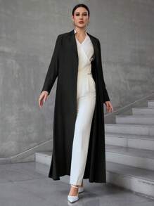 Al Najma 女士简约休闲长袍，带领，优雅现代长袍，长袍 - 黑色 - 查看 3