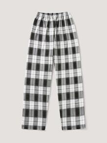 SHEIN 青少年男童格子口袋T恤和长裤睡衣套装